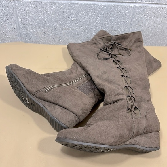 Shoes - Brown side laced imitation suede low heeled boots​​​​​​